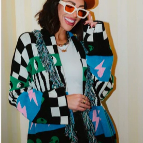 Dressed in Lala Luxe Fringe Blanket Cardigan in Wonderstruck 2.0 - Picture 2 of 5